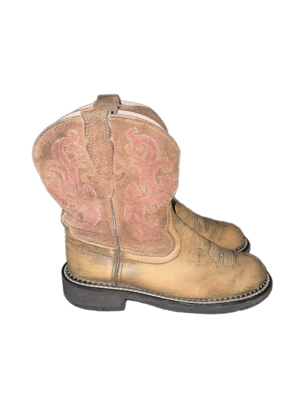 Women’s Ariat Tan and Pink Suede Western Ankle Boots size 6.5B